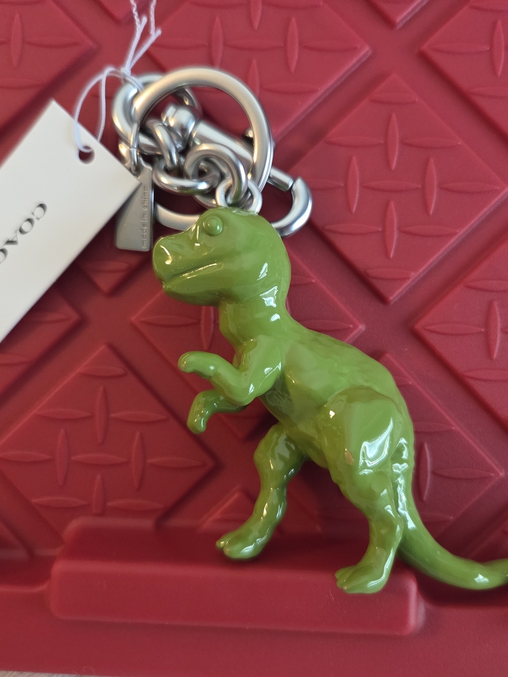 COACH Green T-Rex Dinosaur Keychain Charm